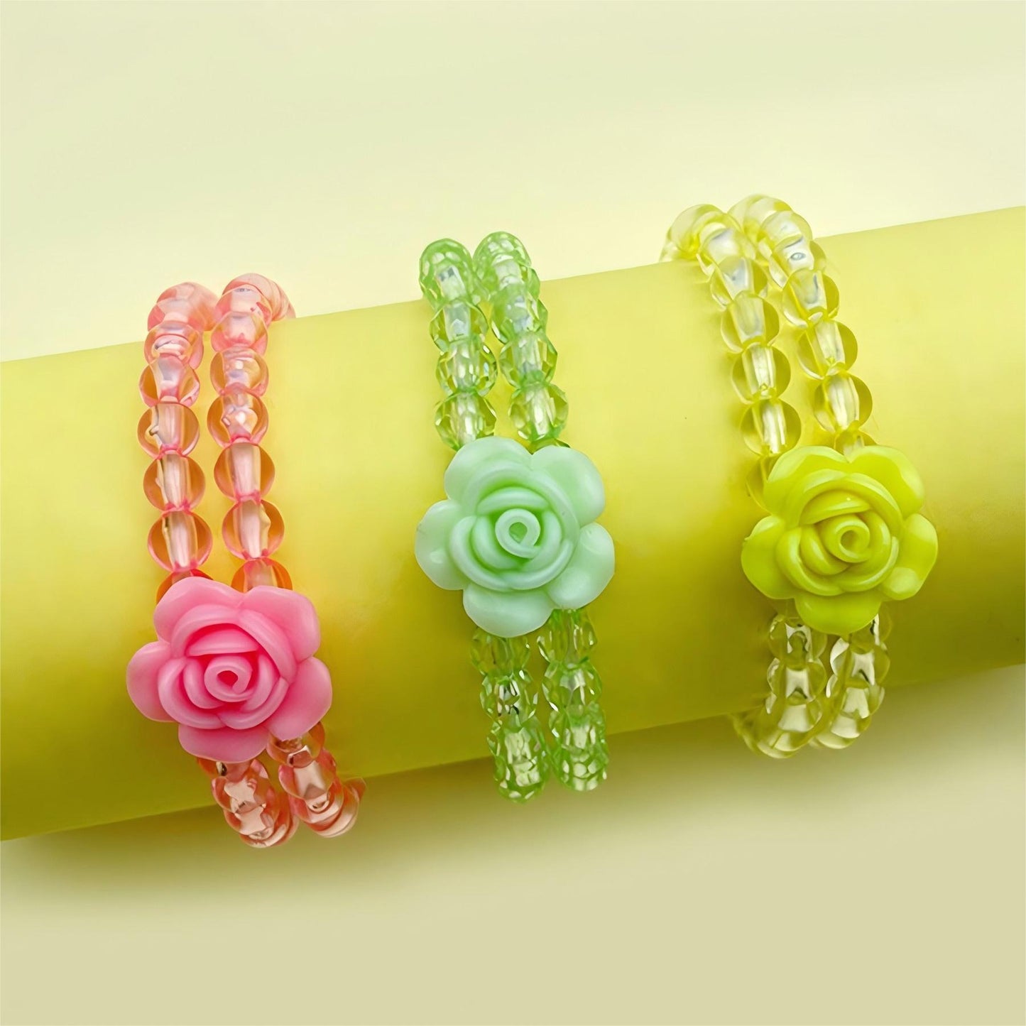 Children's Flower Summer Crystal Pearl Two Acrylic Bracelets