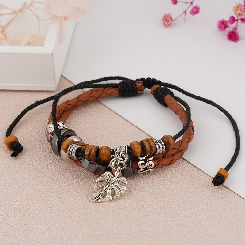 Women's & Men's Casual Retro Cowhide Hand Weaving British Bracelets