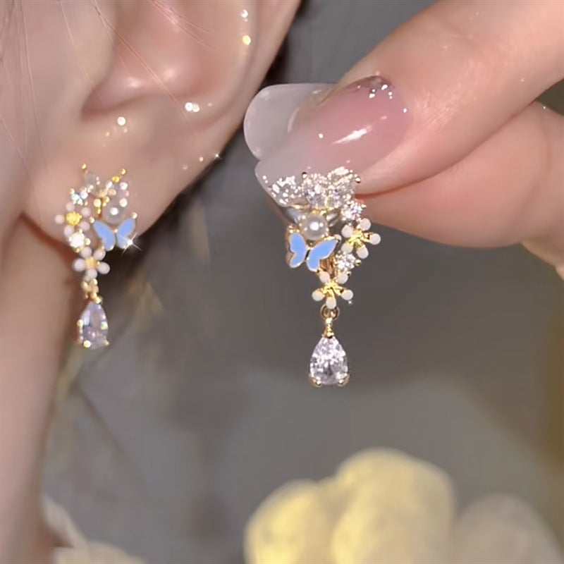 Court Retro Imitation Glaze Color Diamond Stud Earrings