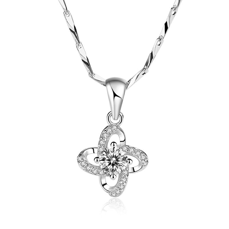 Women's Sier Diamond Four-leaf Clover For Clavicle Chain Valentine's Pendants