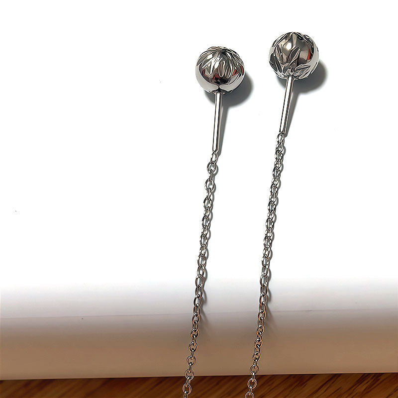 Women's Rod Long Titanium Steel Eardrops Pattern Ball Rings