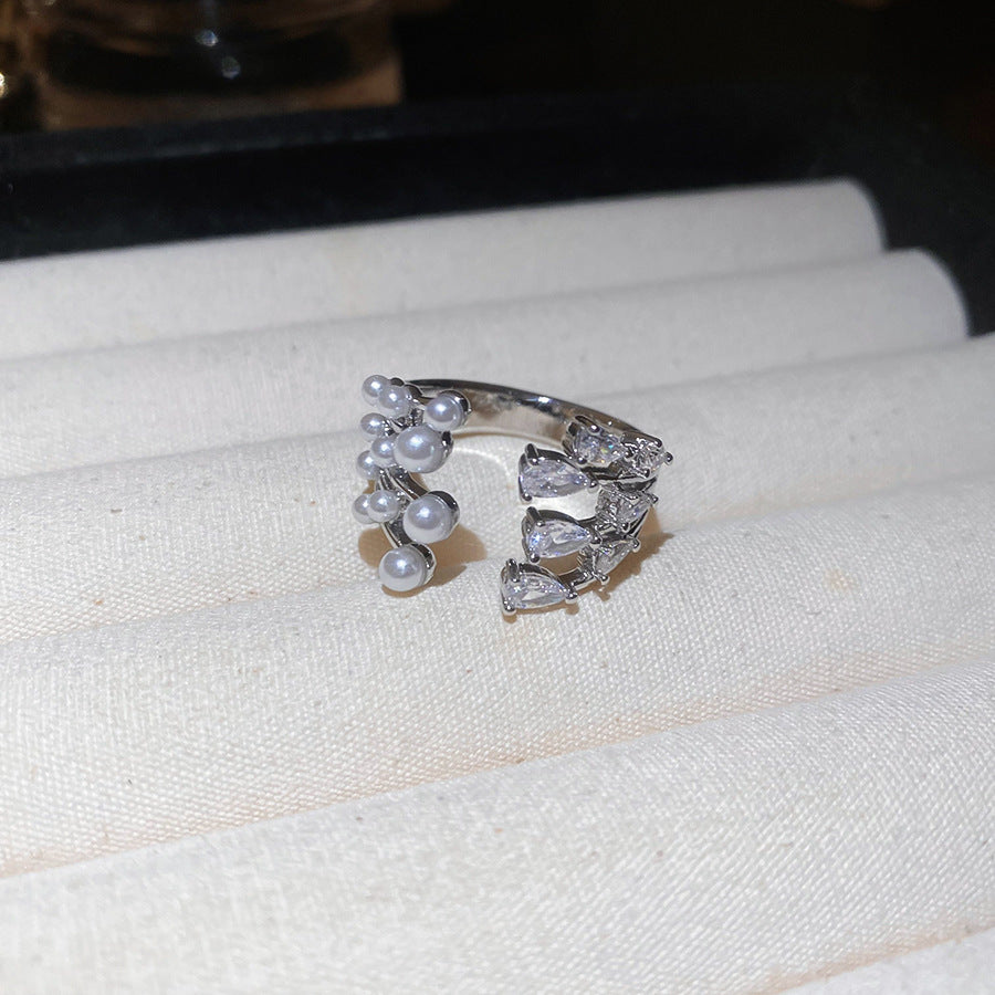 Rose Flower Love Pearl Light Luxury High Sense Ring