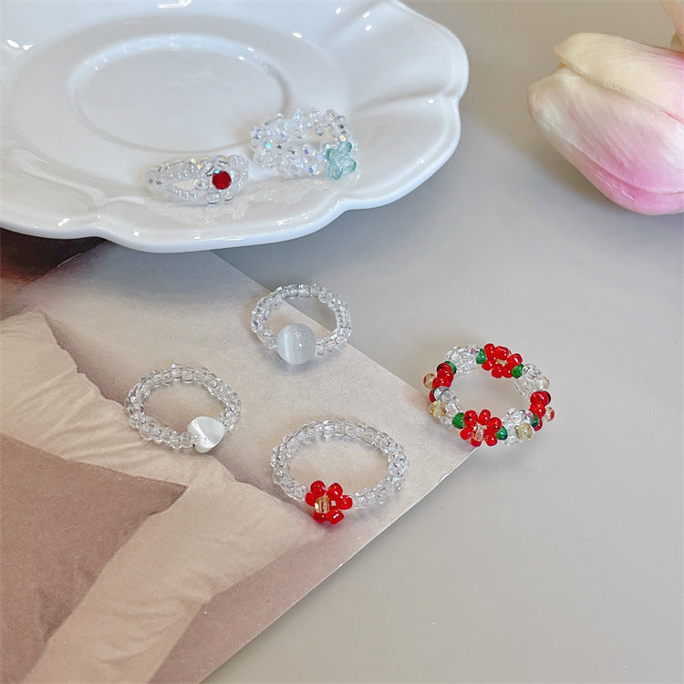 Women's Hand-woven Transparent Flower Cold Sweet Fresh Rings