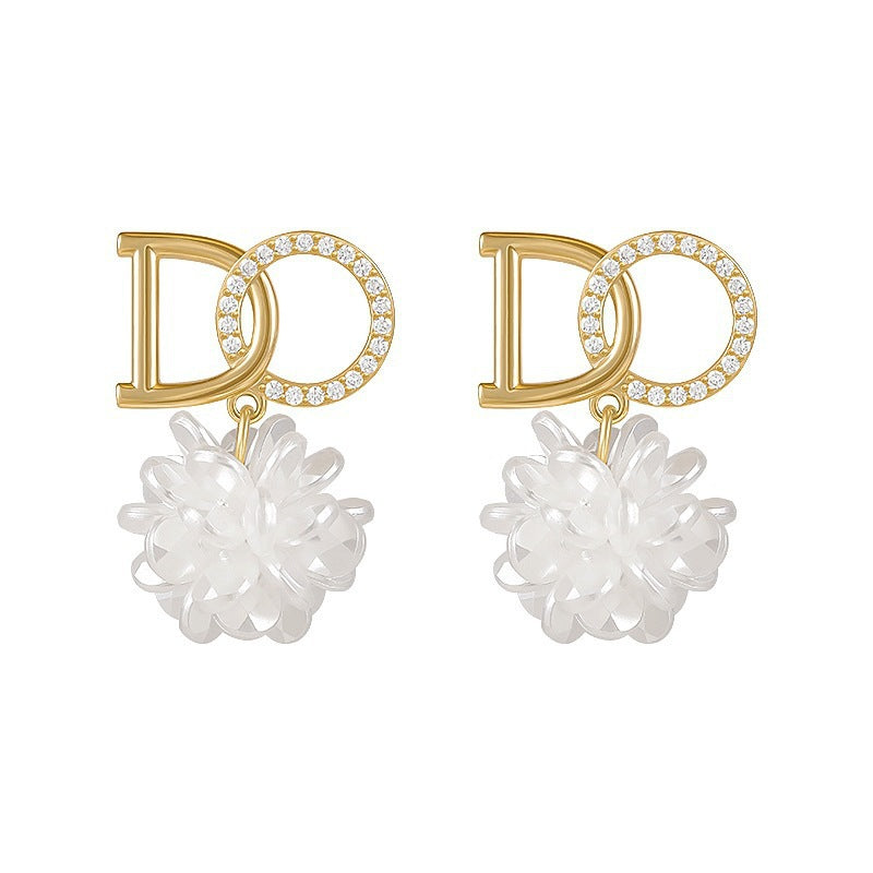 Sier Plated Letters Flower Sweet Petite Stud Earrings