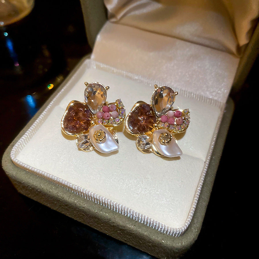 Dopamine Vacation Style Sier Needle Bead Flower Delicate Indie Earrings