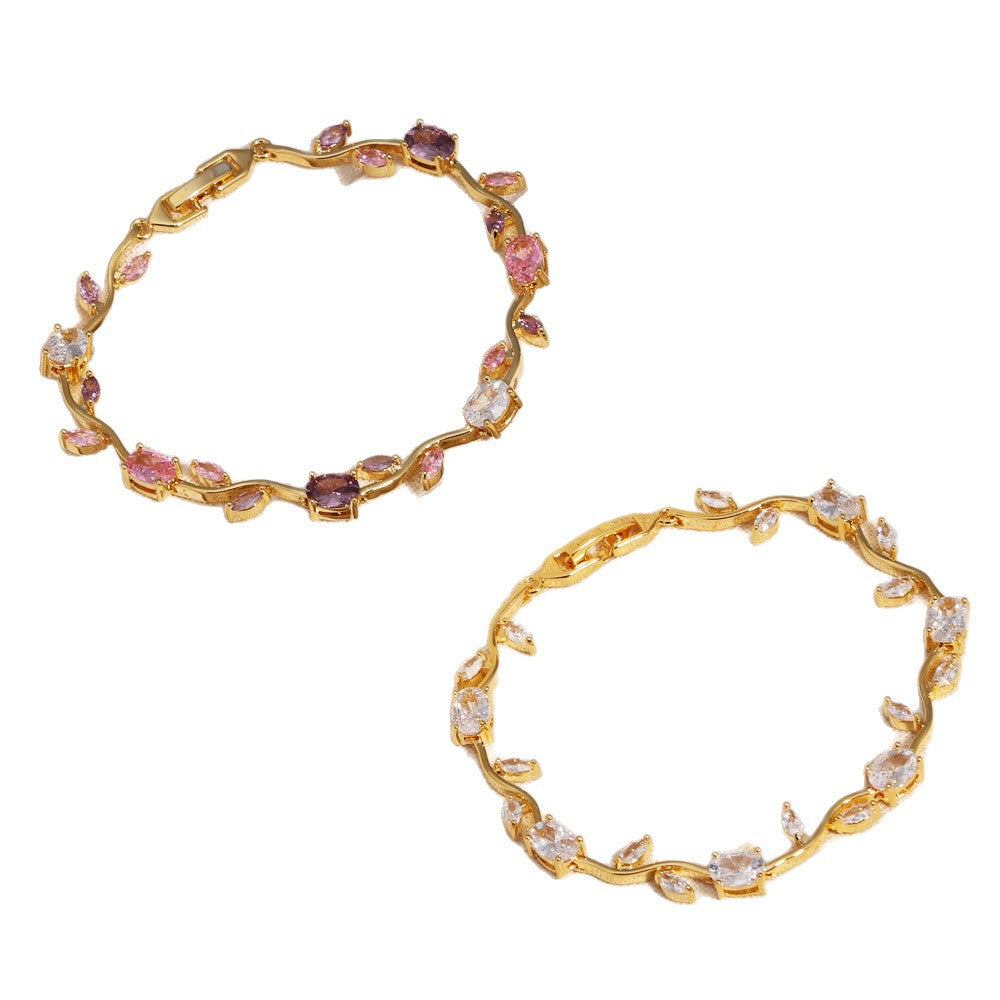 Women's Zircon Branches Leaves Flower Exquisite Light Luxury Tulip Bracelet