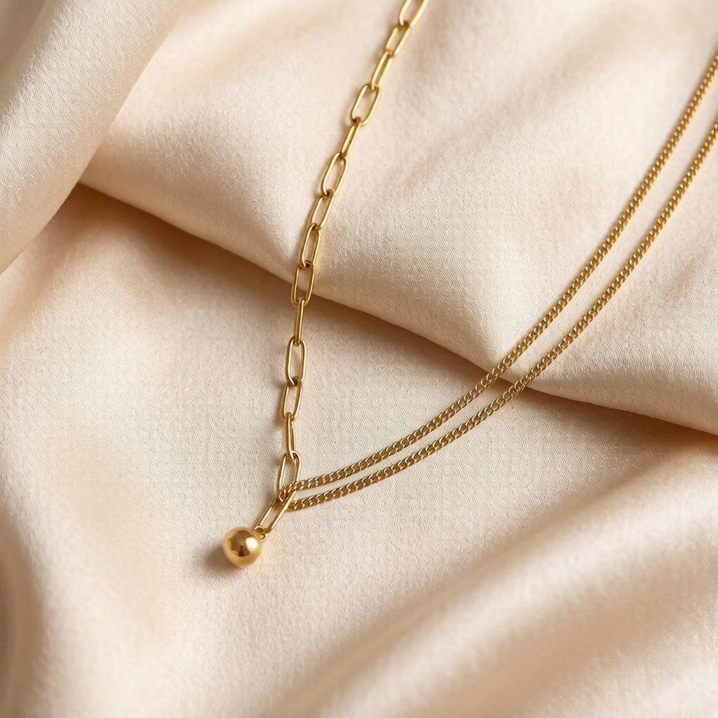 Women's Beads Chain Stitching Titanium Steel No Fading Simple High Sense Necklace