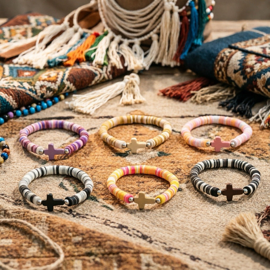 Women's Cross Bohemian Natural Stone For Polymer Bracelet