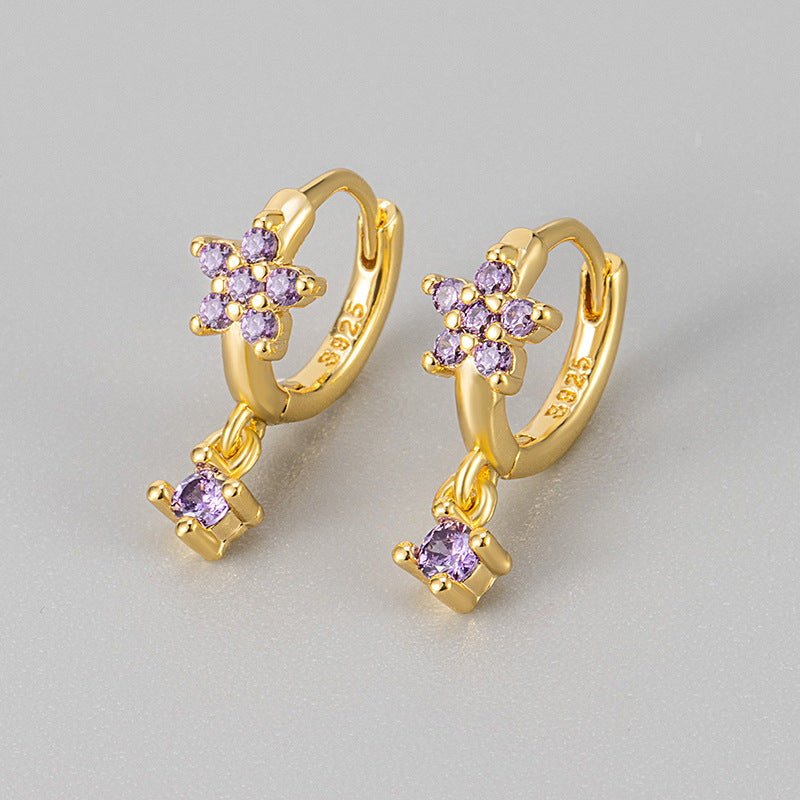Multicolor Zircon Plum-shaped Personality Fashion Flower Ear Buckle
