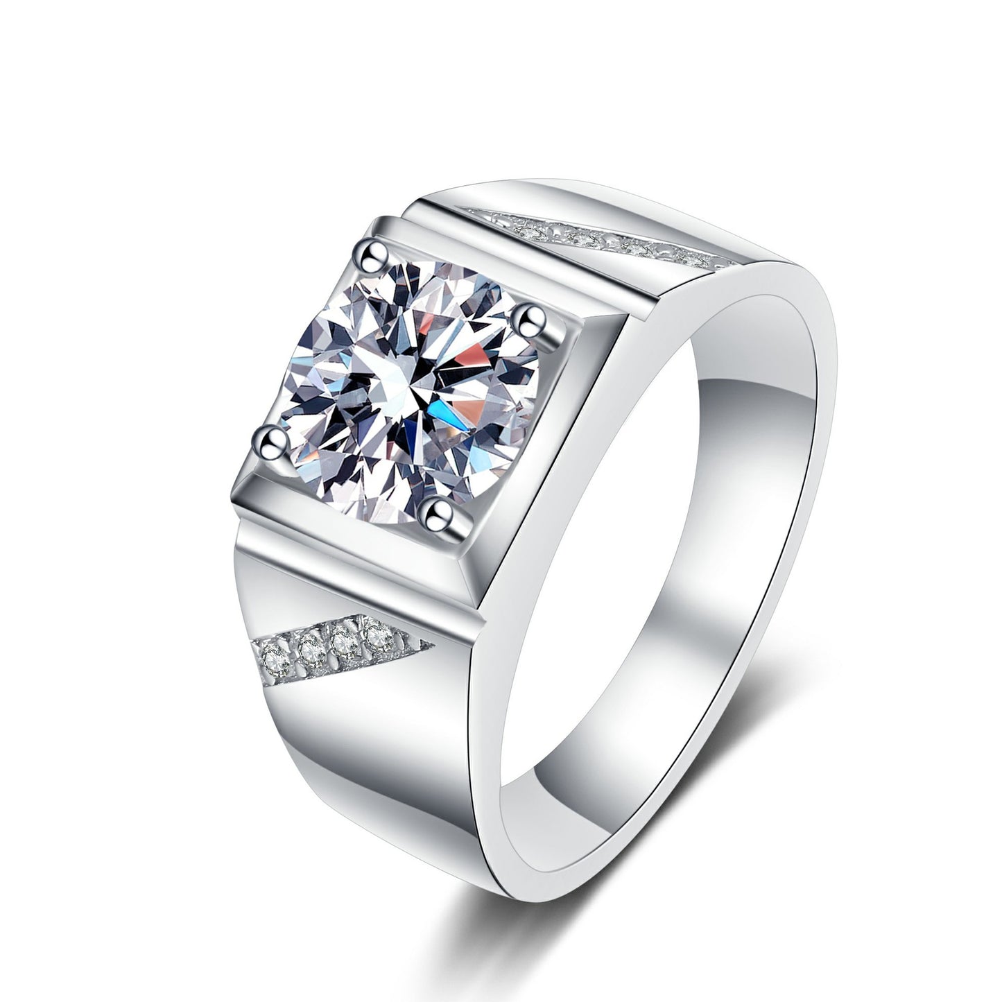 Sier Man's Personalized Simple Domineering Holiday Karat Moissanite Rings