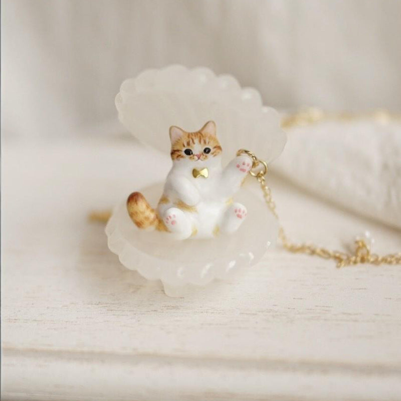 Animal Series Dripping Oil Cute Cat Gold Plated Pendants