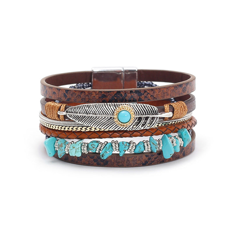 Women's Style Gravel Feather Leather Creative Vintage Bracelets