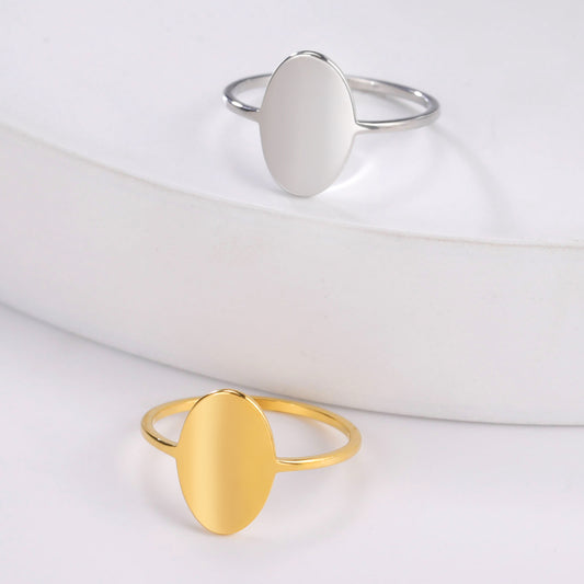 Women's & Men's Simple Personality Cutting Light Plate Oval Glossy Stainless Ring