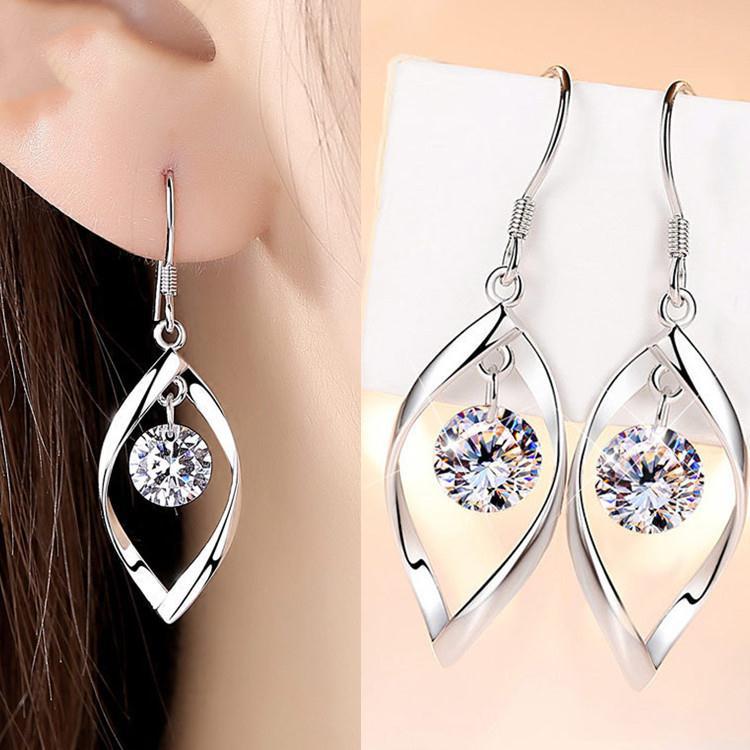 Women's Zircon Simple Sier Rotating Love Pearl Mid-length Earrings