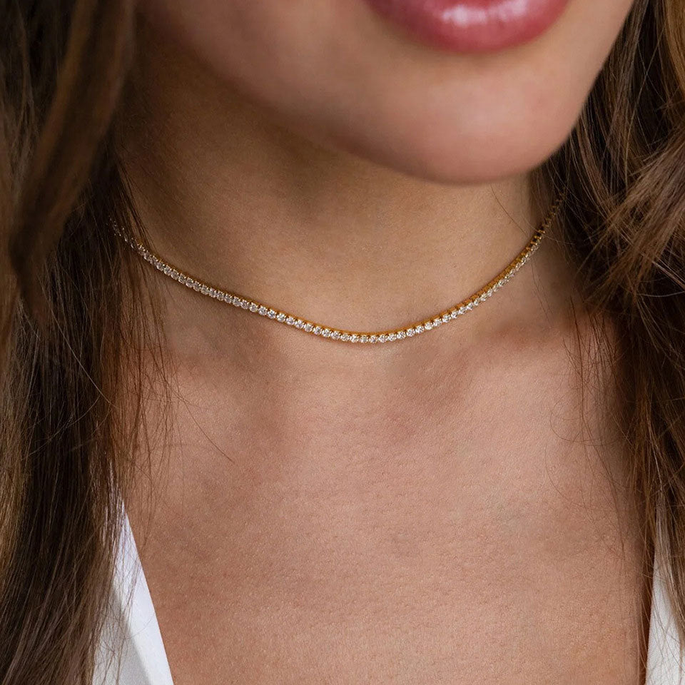Single Row Diamond Round Zircon Tennis Clavicle Chain Necklaces
