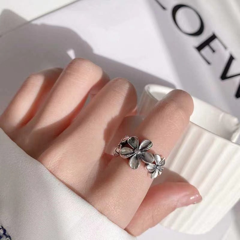 Women's Thai Sier Flower Open Fashion Minority Design Personalized Index Finger Ring