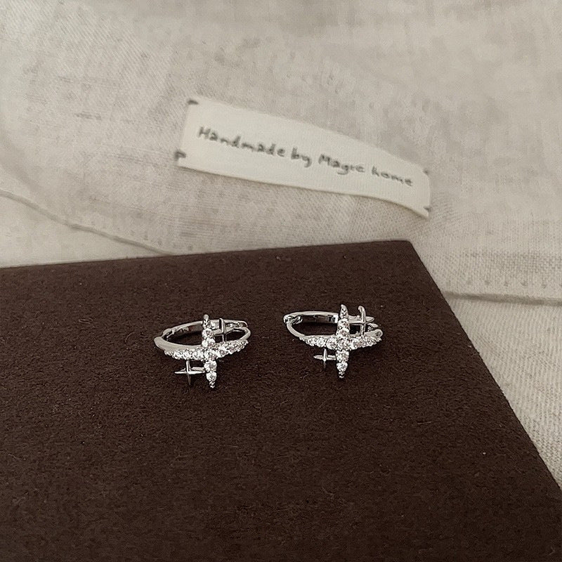 Zircon Female Cross Ear Clip High Class Elegant Niche Design Earrings