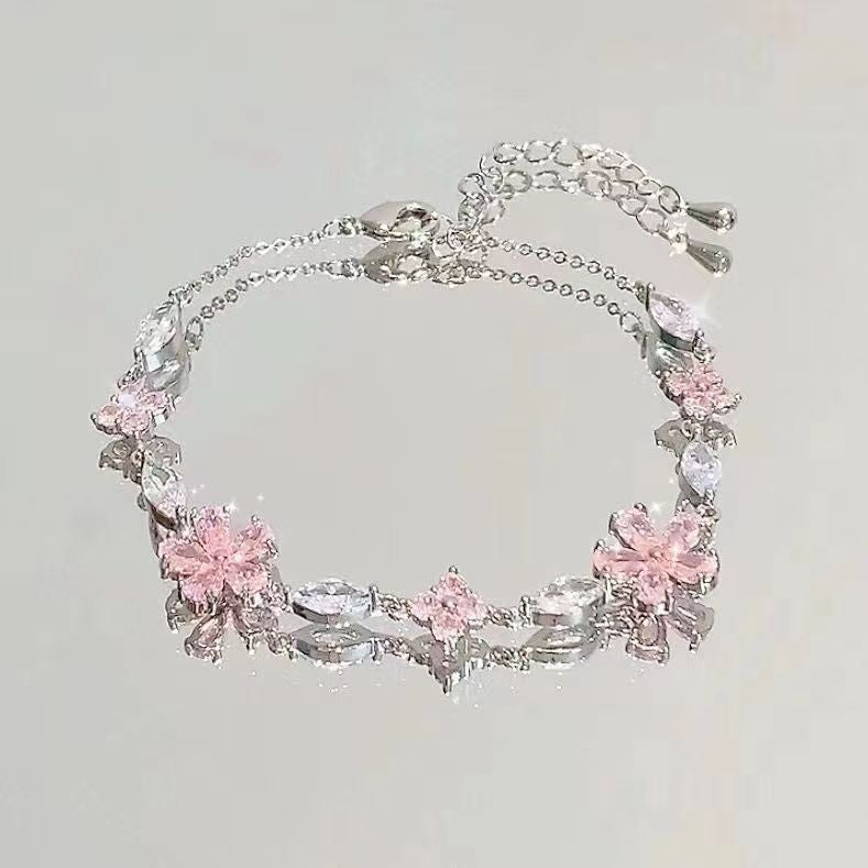 Bow Niche Temperament Pink Zircon Cold Bracelets