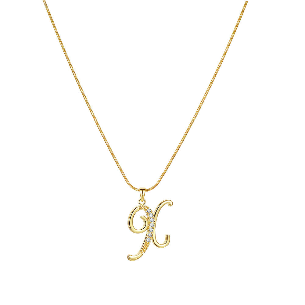 Simple Copper Inlaid Zircon Snake Chain Gold Advanced Necklaces