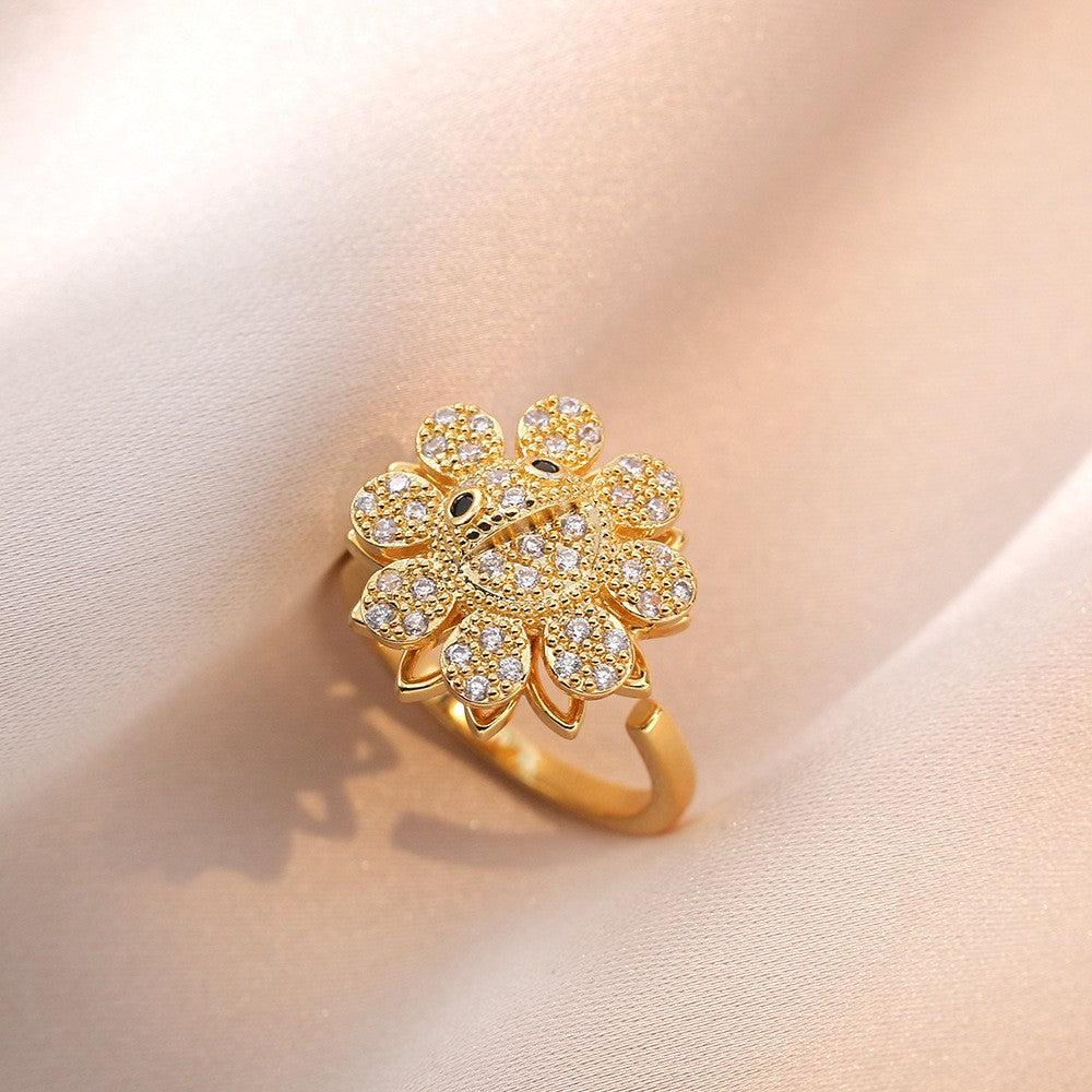 Female Sunflower Color Opening Rotating Niche Adjustable Index Ring
