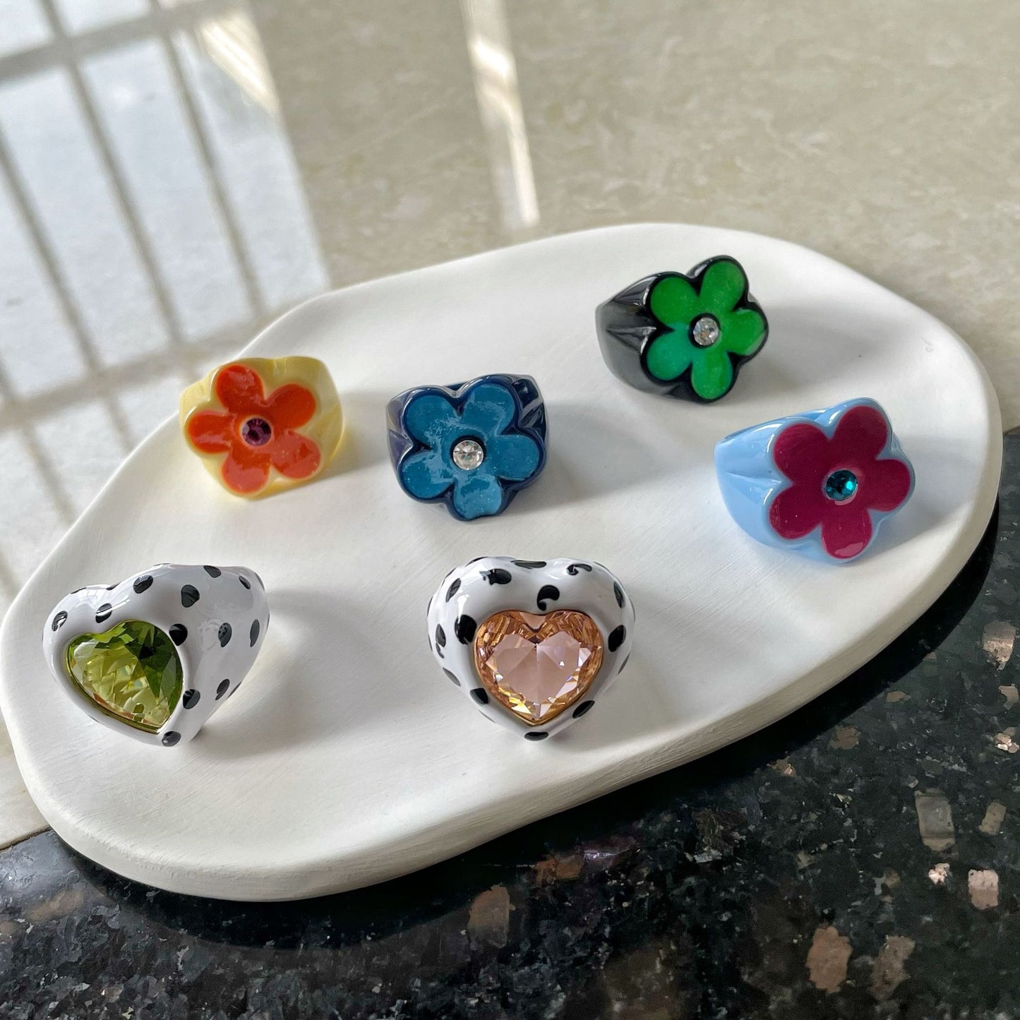 Petal Flower Female Illustration Dripping Fashionable Design Light Luxury Classic Ring