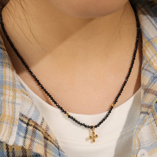 Fashionable Carved Black Pointed Crystal Cross Necklaces