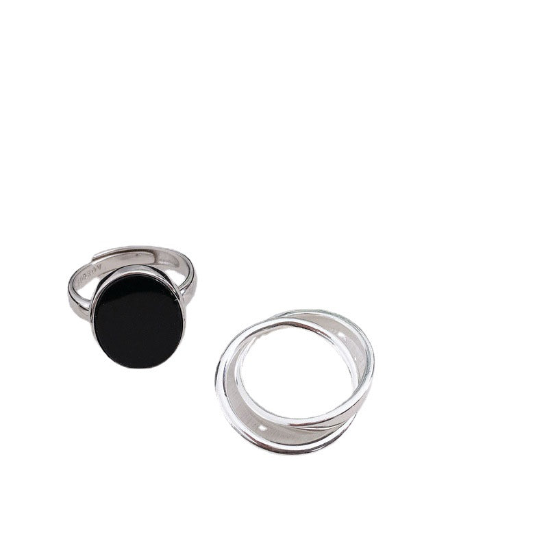 Sier Black Round Cross Female Niche Design Rings