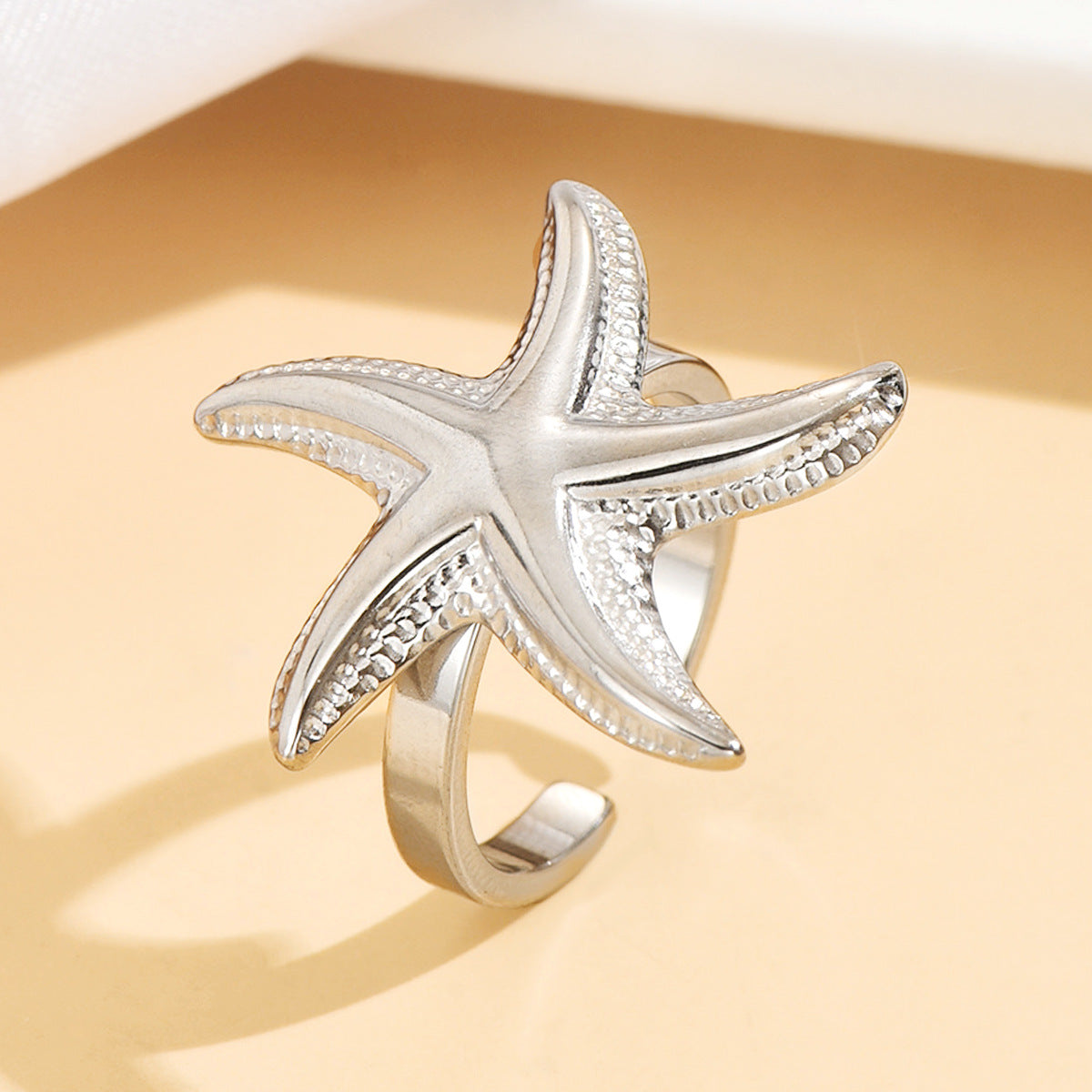 Fashion Stainless Steel Fresh Casual Vacation Style Stereo Starfish Ring