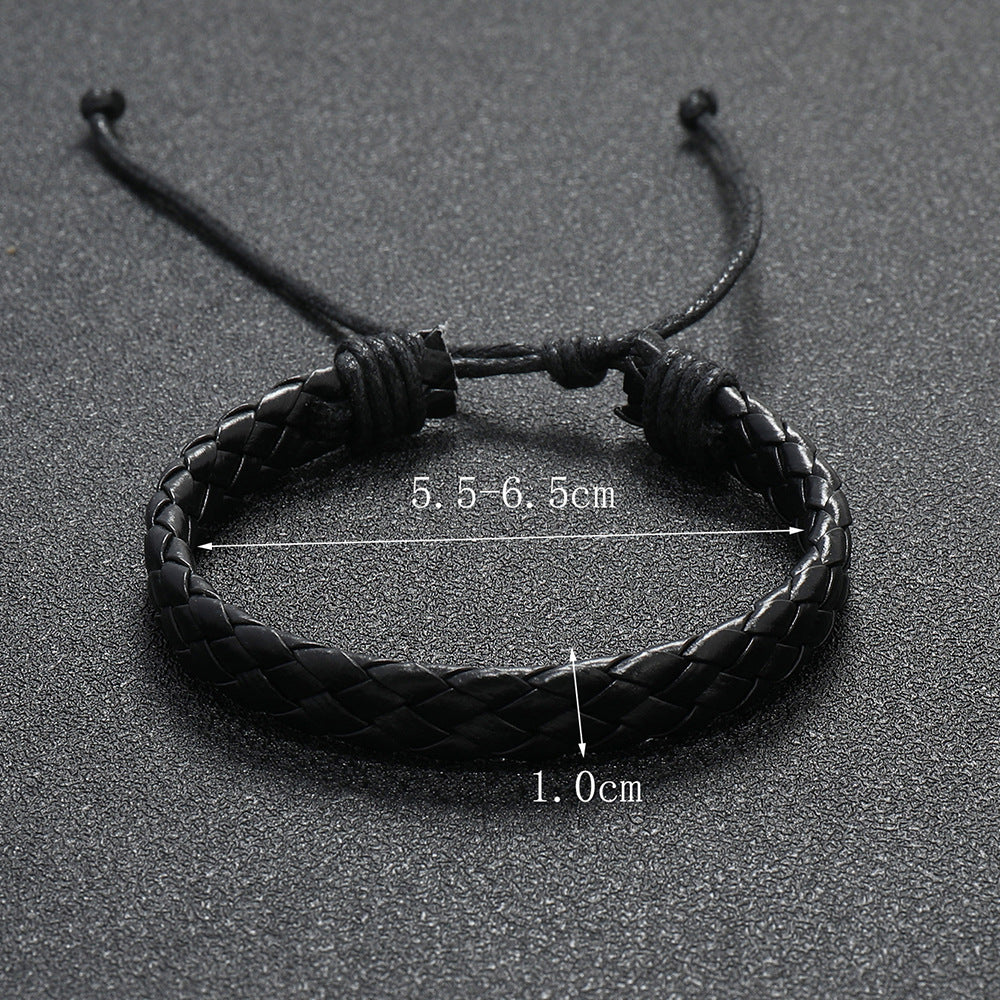 Hand-woven Black Leather Cord Adjustable Unisex Bracelets