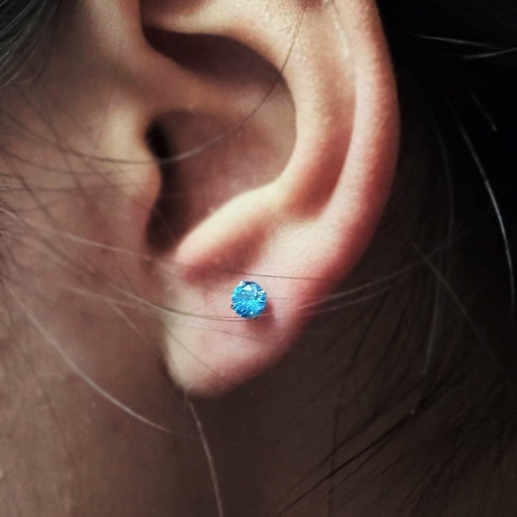 Small Cute Sea Blue Zircon Simple Ear Stud Earrings
