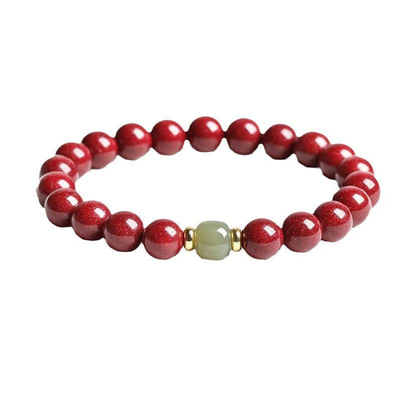 Sand Cinnabar Jade Old Type Barrel Shaped Bead Bracelets