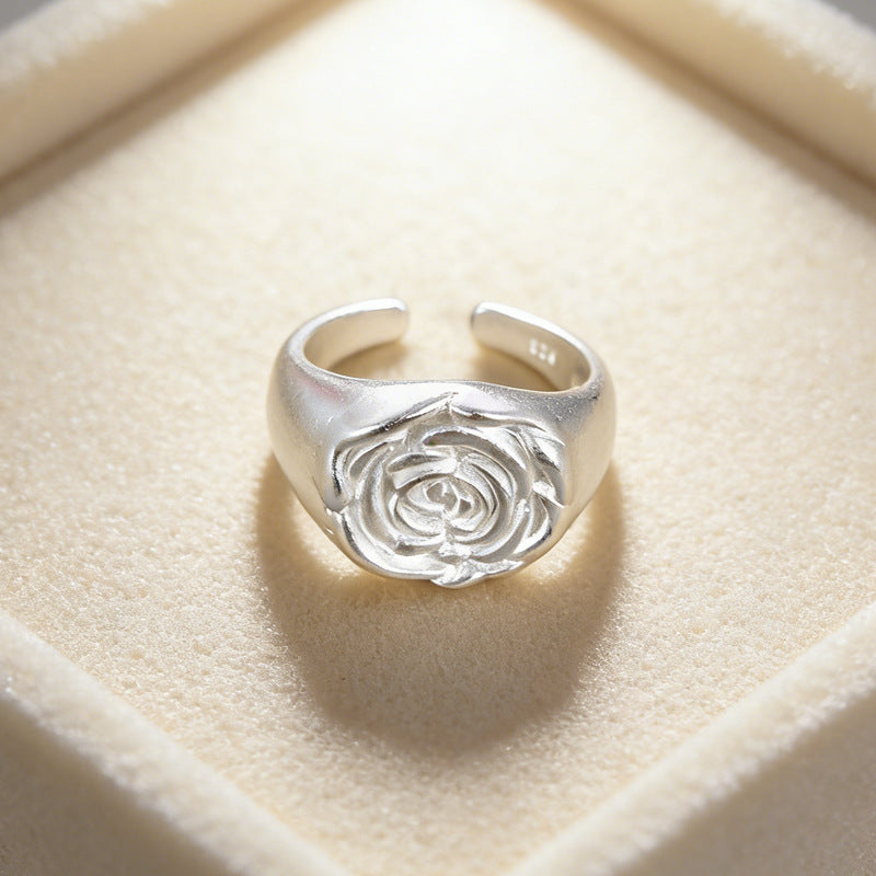 Flower Stewed Pork Niche Design Elegant Sier Plated Rose Female Rings