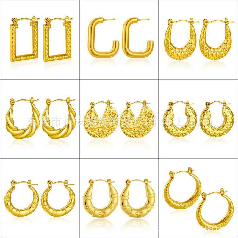 Hydraulic Craft Stainless Steel Gold-plated Irregular Geometric Earrings