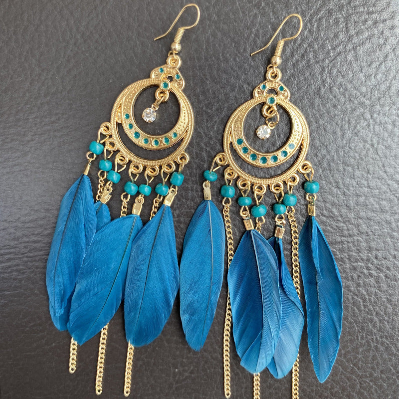 Yunnan Travel Long Vacation Temperament Feather Earrings