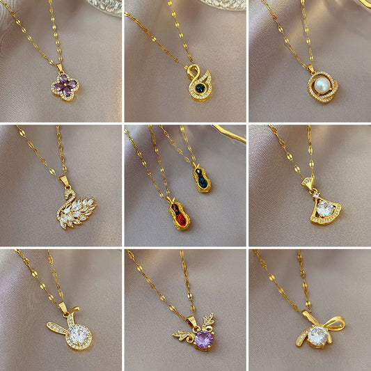 Steel Smart Shining Simple Textured Zircon Necklaces