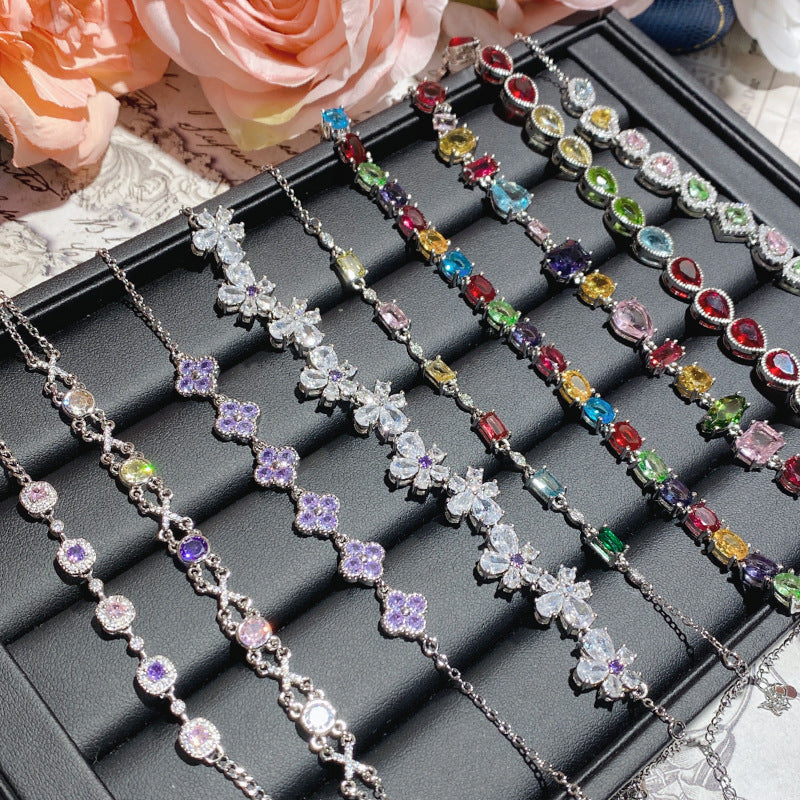 Full Transparent Tourmaline Colored Gems Female Plated Bright Bracelet