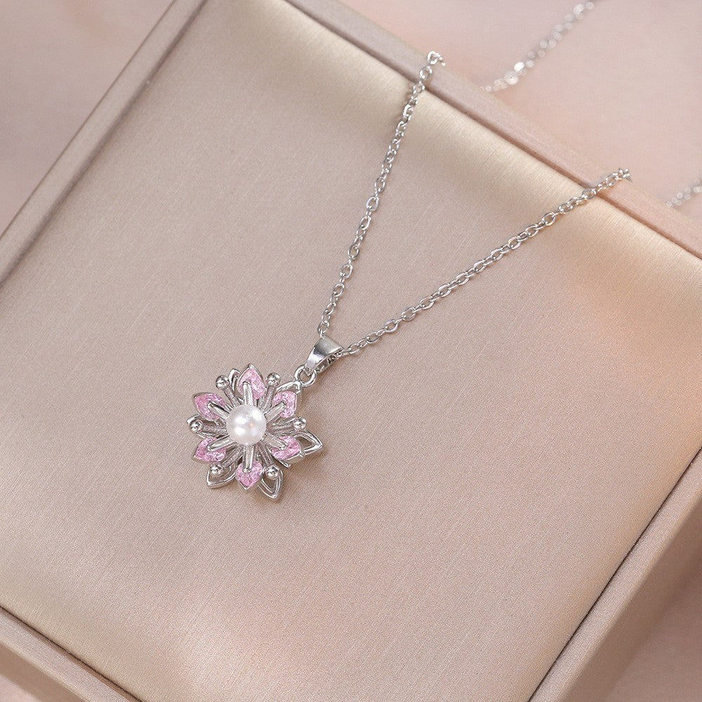 Female Minority Fashion Design Rotating Bauhinia Zircon Flower Necklace