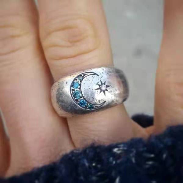 Women's Simple Sun Moon Inlaid Zircon Rings