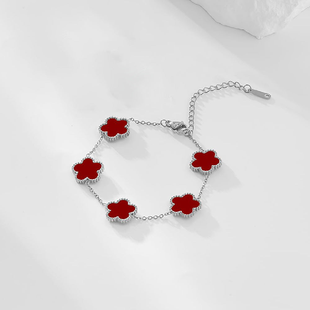 Parthenocissus Grass Fashion Five-leaf Flower Three-piece Ear Stainless Bracelet