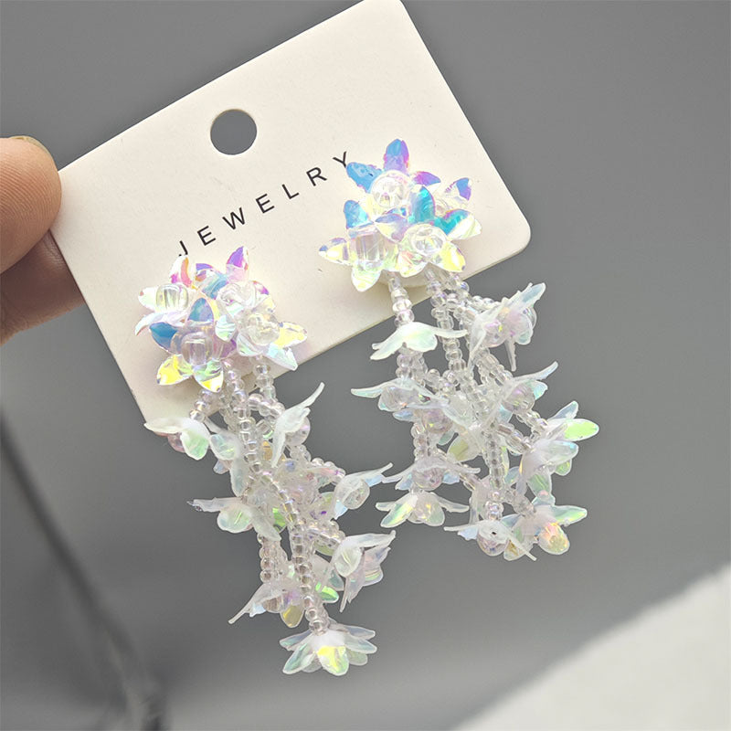 Women's Sequined Flower Tassel Fashion Sweet Personality Colorful Beads Stud Earrings
