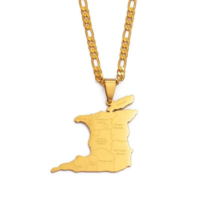 Women's & Men's Stainless Steel Trinidad Map City Name Pendants