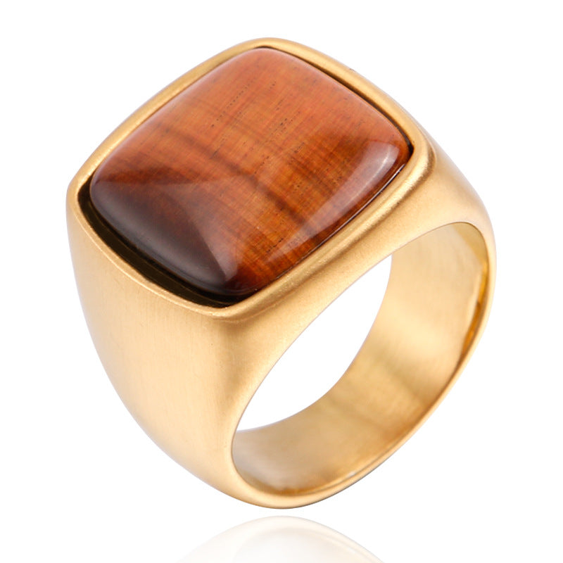 Men's Personality Retro Natural Gemstone Titanium Steel Ring