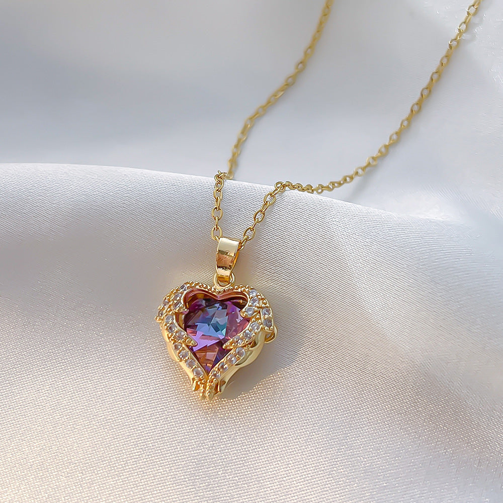 Heart Female With Hearts Color Crystal Necklace