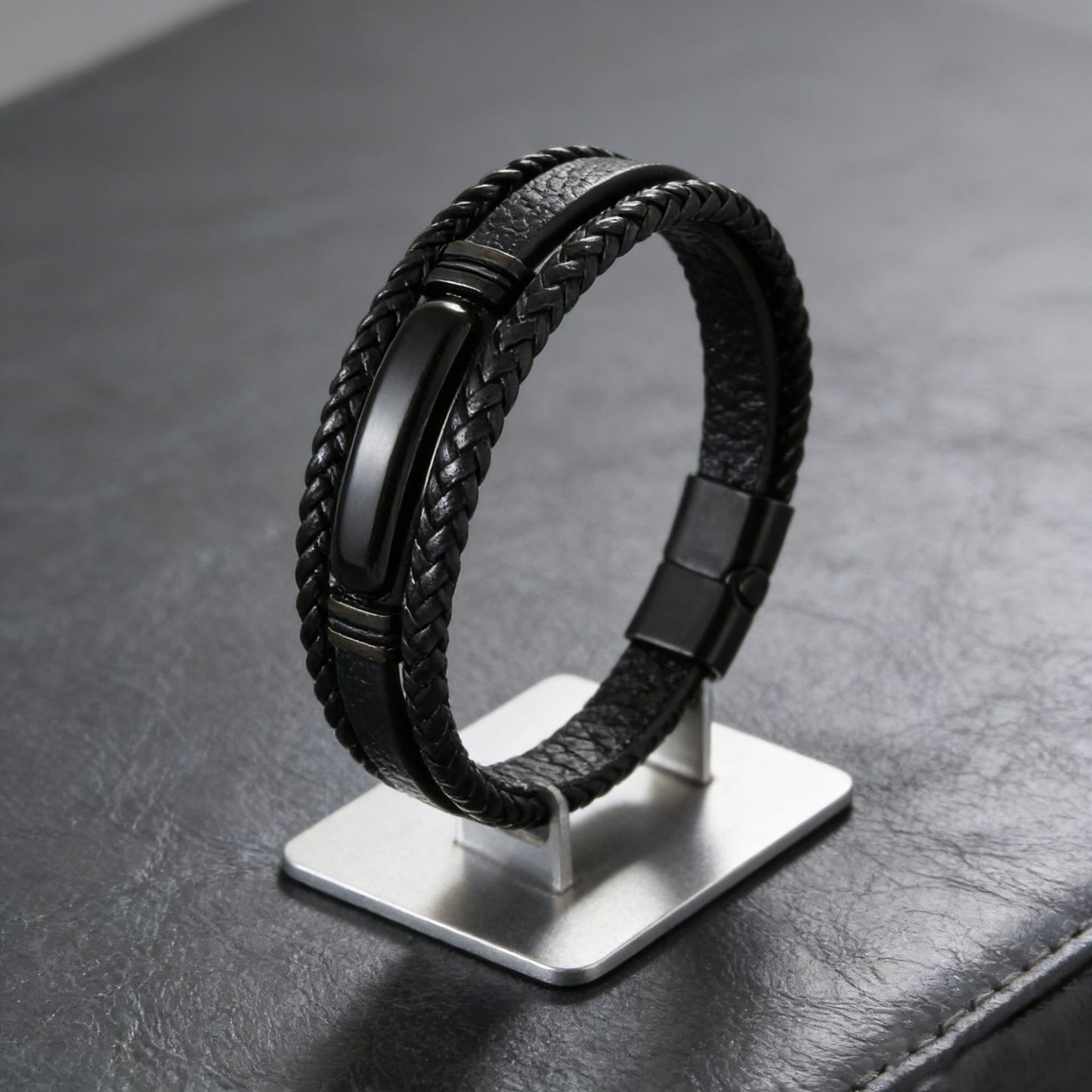Men's Rope Leather Tigereye Stone Magnetic Buckle Bracelet