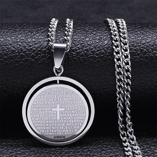 Prayer Cross Stainless Steel Spanish Jewelry Necklaces