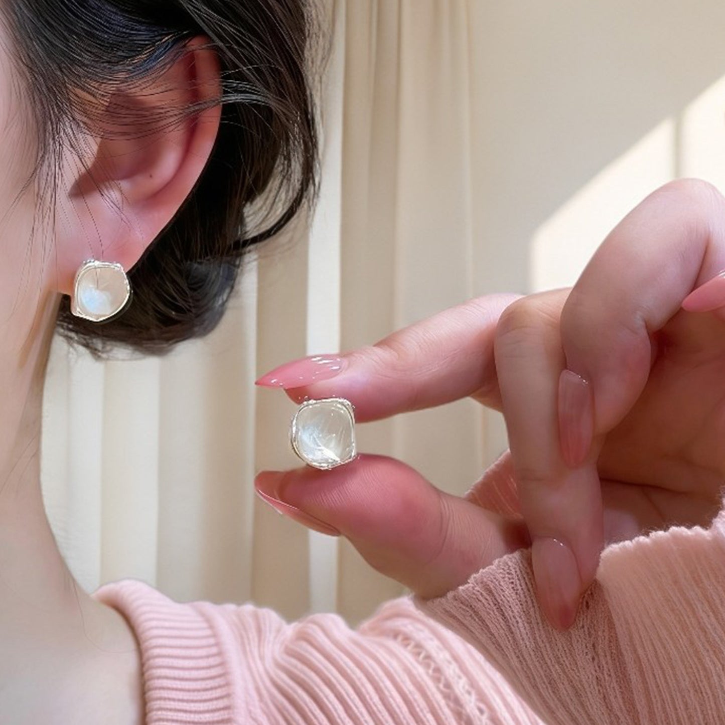 Irregular Opal Ear Clip Exquisite Petite Temperament Wild Female Advanced Earrings