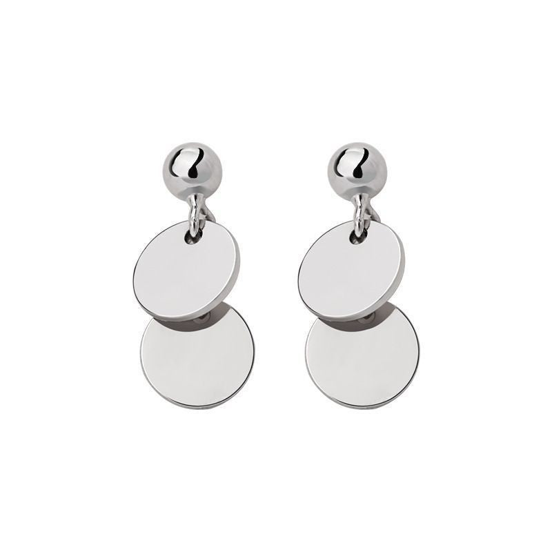 Sterling Geometric Mini Round Sequin Temperament Eardrops Stud Earrings