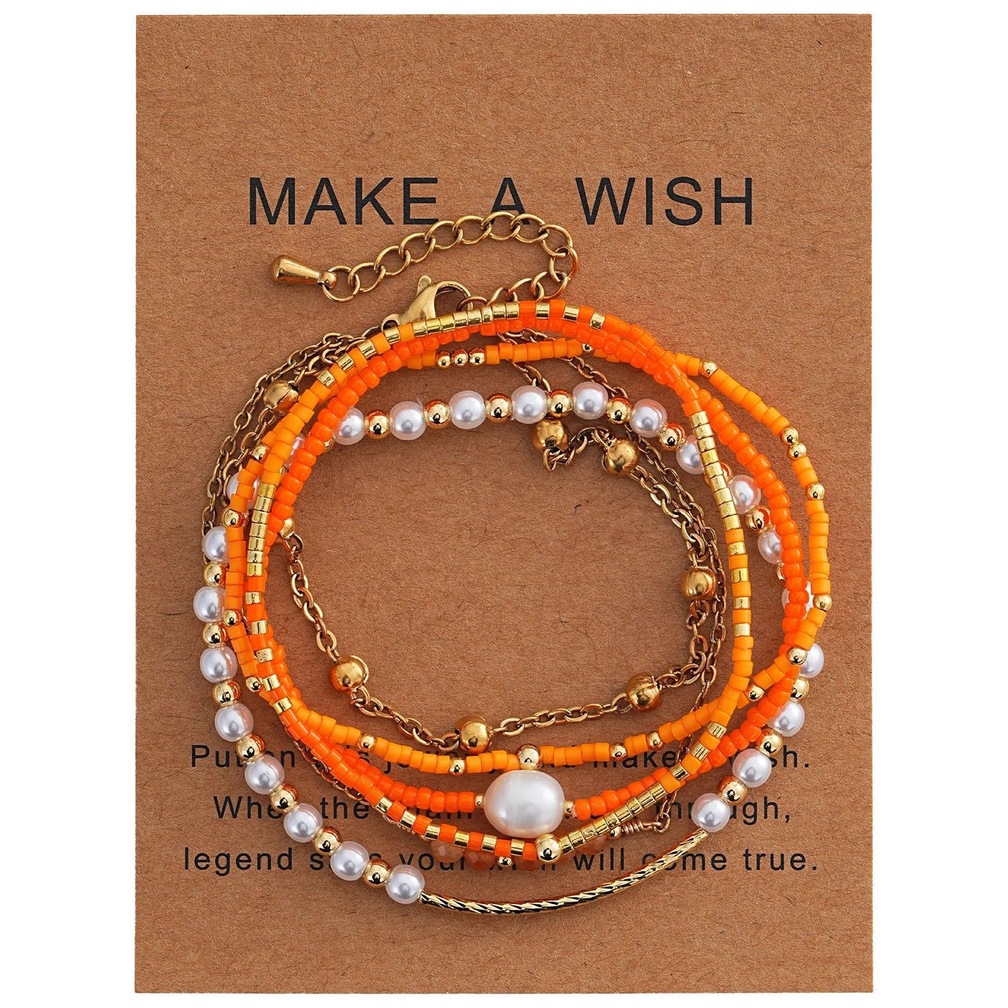 Summer Beach Style Orange Bead Pearl Twin Bracelet