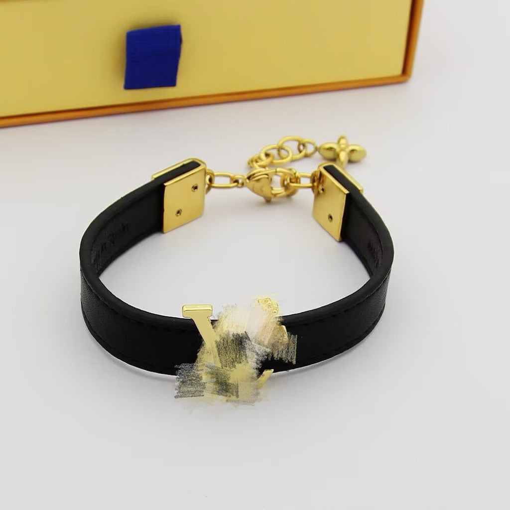 Women's & Men's Leather Wide V-shaped Buckle Affordable Luxury Fashion Couple Simple Bracelets