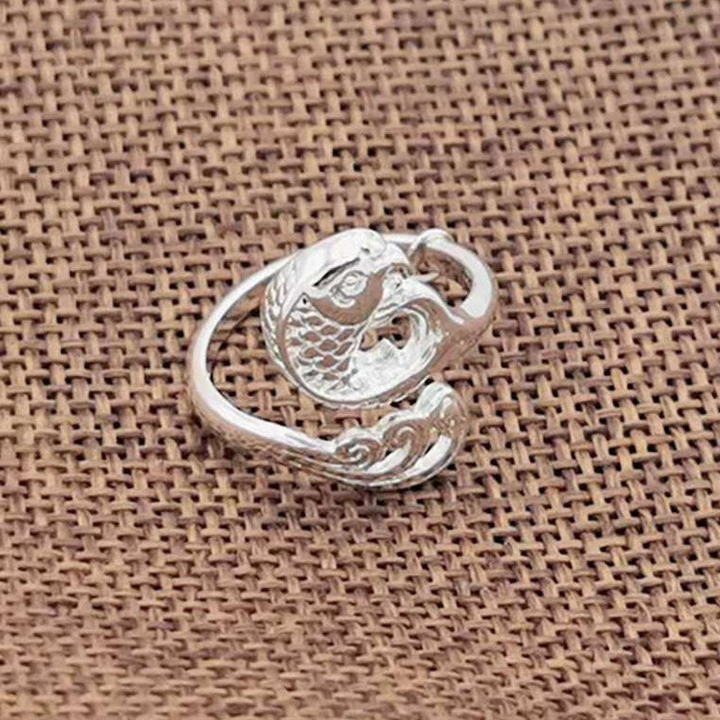 Enamel Color Auspicious Gradient Lucky Koi Chinese Ring